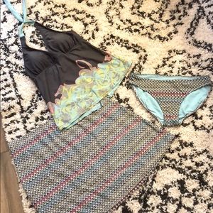 Athleta 3 pieces Swimsuit swim skirt tank brief